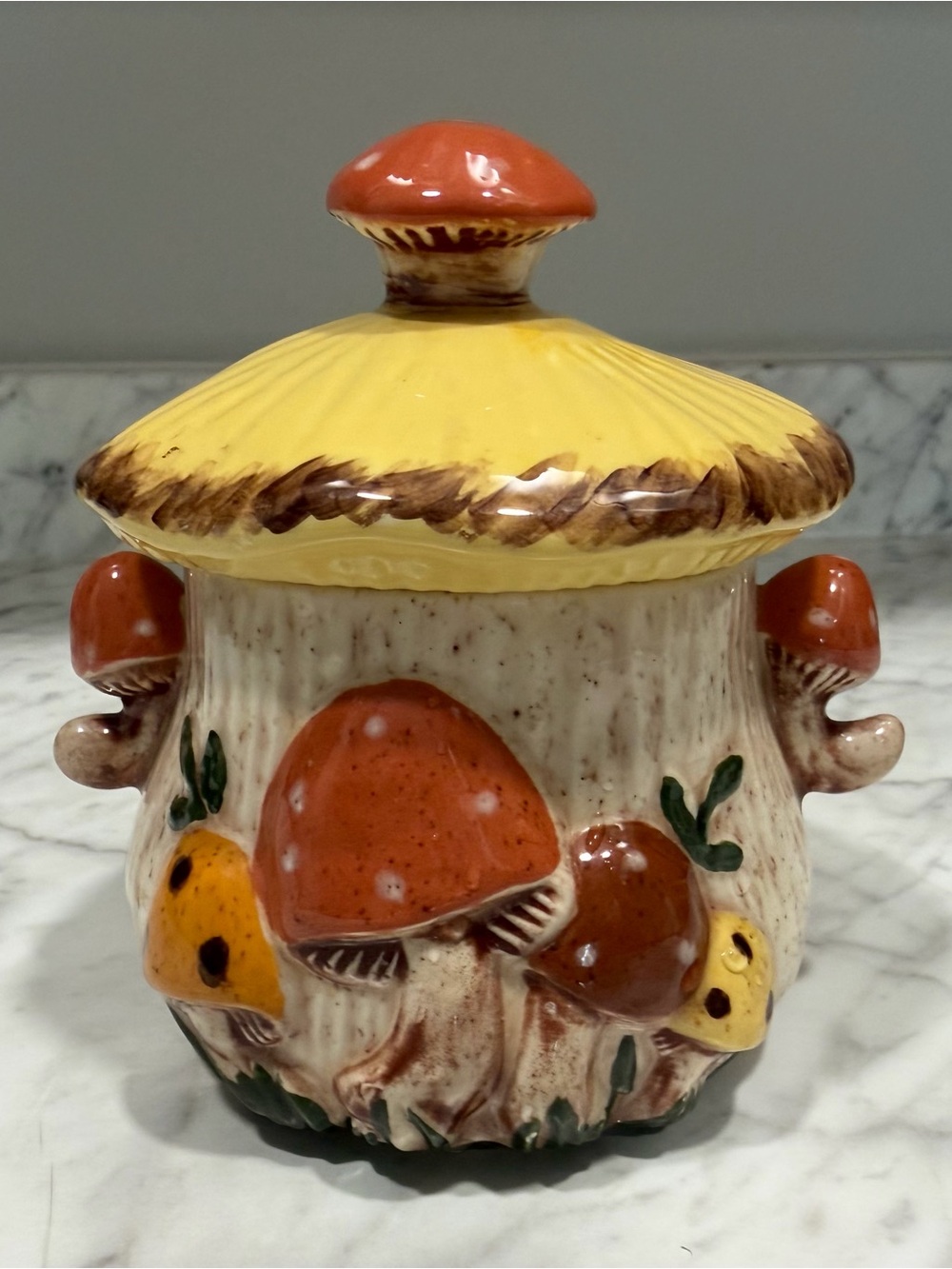 Vintage Mushroom Ceramic Cookie Jar Canister Cottagecore Woodland Decor